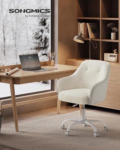 SONGMICS Homeoffice Stuhl, Drehstuhl, Schreibtischstuhl, höhenverstellbar, bis 110 kg belastbar, atmungsaktiver Sherpa-Stoff und PU, für Arbeitszimmer, Schlafzimmer, cappuccinobeige OBG019W01 thumbnail 2
