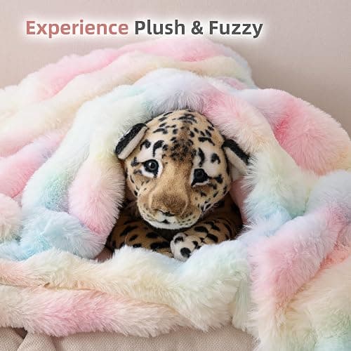 Smoofy Faux Fur Throw Blanket for Couch – Rainbow Fluffy Cozy Rabbit Fleece, Plush Soft Bubble Blanket for Sofa & Bed, for Mom, Warm Fuzzy Home Room Decor Throw 50" x 60" thumbnail 8