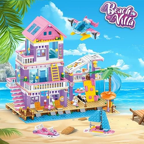 WINGIFT 955 Piece Beach House Building Set,Seaside Beach Villa Building Toys Friends Vacation Hut Blocks Set,STEM BuildingToys with Helicopter,Yacht,Sailboat,Christmas Birthday Gift for Girl Age 6-12+ thumbnail 7