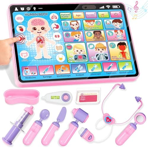 BainGesk Doctor Kit for Girls 3 Years Old, Doctor Tablet with Music & Sound, Pretend Play Doctor Set with Stethoscope, Doctor Dress Up Gifts for Kids Toddlers Ages 3-6 Years Old - Image 1