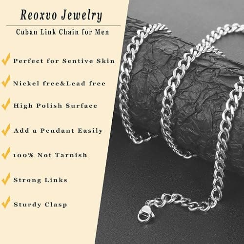 Reoxvo Mens Gifts Cuban Link Chain for Men Stainless Steel Mens Necklaces 5mm Neck Chains Accessories Jewelry for Men 18/20/22/24/30 Inch thumbnail 3