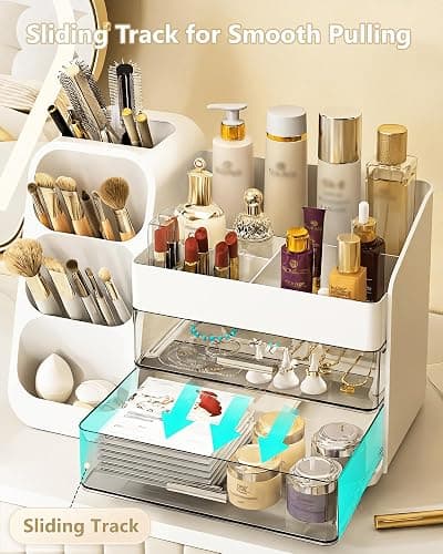 Anylady Makeup Organizer with Drawers, Skincare Organizer (Large Size Thick), Storage Box Cosmetic Display Cases, Make up Organizers for Vanity, Dresser, Desk, Kitchen, Countertop (White) thumbnail 5