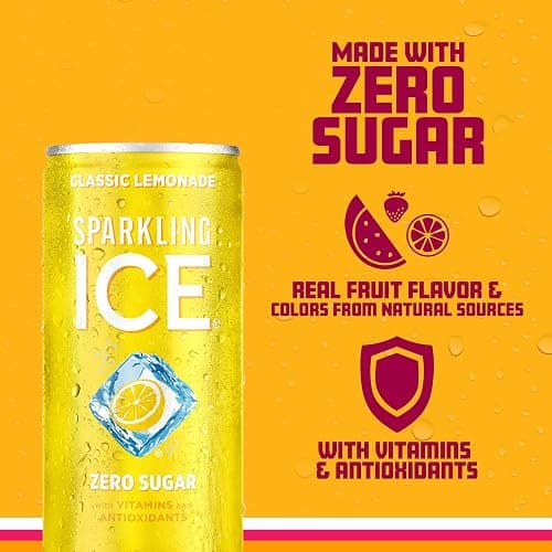 Sparkling Ice Classic Lemonade Sparkling Water, with Antioxidants and Vitamins, Zero Sugar, 7.5 fl oz Mini Cans (Pack Of 10) thumbnail 3