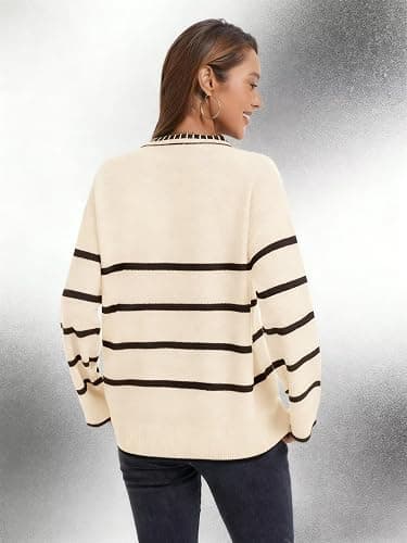 Women's Polo Sweater Long Sleeve V Neck Striped Collared Pullover Fall Sweater Tops 2025 thumbnail 2
