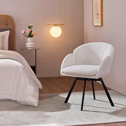 Yaheetech Swivel Accent Chair, Flower Chenille Armchair, Vanity Chair Side Chair with 360-Degree Swivel Base and Seat Cushion for Living Room/Bedroom/Home Office/Makeup, White thumbnail 5