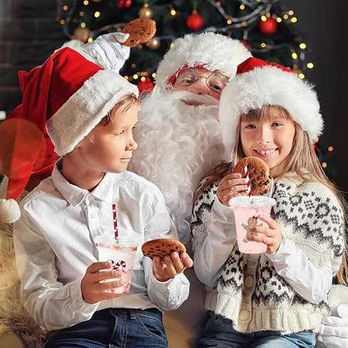 JarThenaAMCS 60Pcs Christmas Plastic Cups with Lids Straws Drinking Cup 12oz Gingerbread Man Candy Cane Disposable Cups for Xmas Winter Holiday thumbnail 7