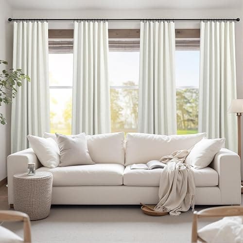 Cream Linen Blend Blackout Curtains 84 Inch Long 2 Panel Back Tab Thermal Insulated Light Blocking Curtain for Living Room Black Out Drape for Bedroom Neutral Rustic Farmhouse 52x84 Length Ivory White thumbnail 8