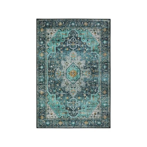 Moynesa Ultra-Thin Washable Area Rug - 2x3 Teal Small Entryway Rug Front Indoor Doormat, Boho Non-Slip Stain Resistance Low Pile Accent Carpet for Kitchen Bathroom Home Laundry Room Hall Decor thumbnail 6