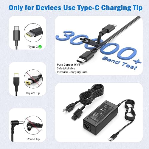 VJYUIJAY Universal 65W USB C Laptop Charger Compatible with HP chromebook Lenovo Dell Acer Asus Samsung Google Computer Type C Power AC Adapter thumbnail 5