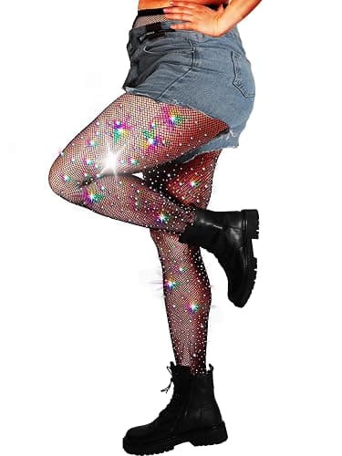 DancMolly 10X Strong Ultra Sparkly Rhinestone Fishnet Stockings, Plus Size Sparkle Tights for Women Sexy Party Concert Outfit - Image 1