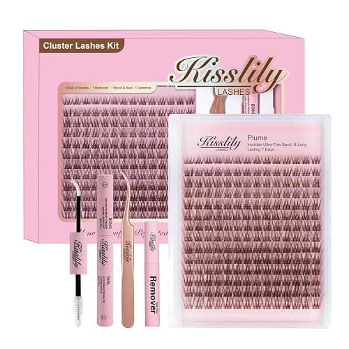 Plume Brown Lashes Natural Lash ClustersWith Invisible Band DlY Lash Extension Kit Eyelash Kit with Bond and Seal 8-16mm C Curl Beginner Individual Lashes Long lasting Makeup For Girl - Image 1