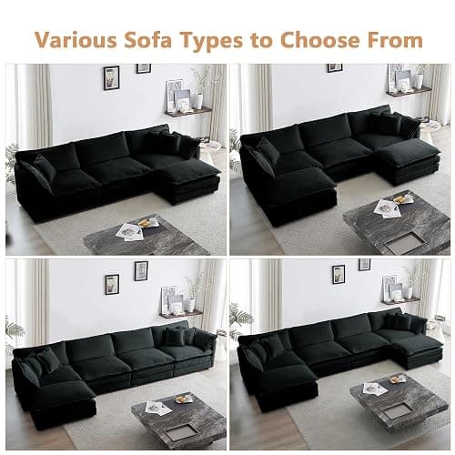 mikibama Luxury Modular Sectional Sofa, 111.5" Modern Chenille Comfy Cloud Couches for Living Room Office, 3 Seater Deep Sofa with 2 Armrest Pillows and 3 Toss Pillows, Black thumbnail 6