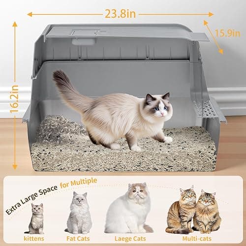 UNZIPE Stainless Steel Litter Box with Lid, XL Extra Large Cat Litter Box, Enclosed Metal Litter Pan with High Sided Enclosure & Scoop, Anti Leakage, Easy to Clean, Odor Control(Grey) thumbnail 2
