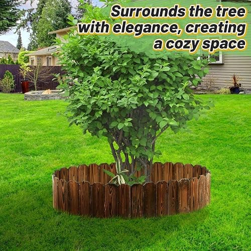 Rustic Pine Wood Landscape Edging - 11.8ft L x 8in H Garden Fence Border, Easy to Install Sturdy Wooden Planter Fencing for Yard Flower Bed Lawns Pathway Tree thumbnail 7