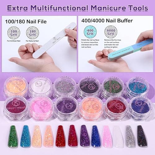 Beginners Nail Kit Acrylic Set: Professional Ultra-fine Acrylic Powder Kit with Everything - Starter Set with 600 Nail Tips Glitter Powder Nail Glue & Remover - Nail Art Supplies for DIY Home Salon thumbnail 5
