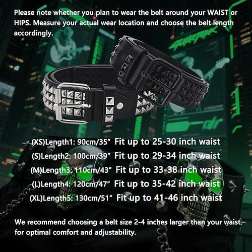 RUILAIBO Studded Belt Metal Punk Rock Rivet Belts for Women/Men Grommet Pyramid Goth thumbnail 6