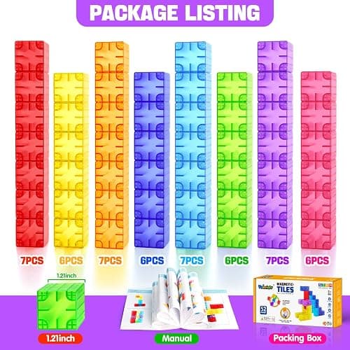Feoxialy Magnetic Blocks - 52pcs Translucent Magnetic Cubes, Digit Building Blocks Magnet Toys for Kids, Rainbow STEM Creativity Toys 3+ Year Old Boys & Girls Toddlers Kids Christmas Birthday Gifts thumbnail 8