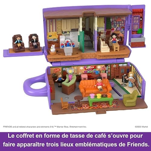 Polly Pocket Coffret Exclusif Friends Forme Tasse À Café Central Perk, avec 6 Poupées, 9 Accessoires Et 3 Lieux Emblématiques, À Collectionner, Jouet Adulte, A Partir De 14 Ans, HKV74 thumbnail 3