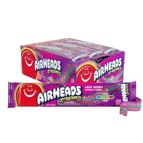 Airheads Xtremes Belts Holiday Sweetly Sour Candy, Very Berry, Christmas Stocking Stuffers for Adults & Kids, Non-Melting, Candy for Christmas Bulk Party Bag, 2 oz (Pack of 18) - Image 1