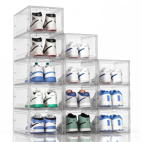 KEFA XL Shoe Storage Box Organizer, 12 Pack Shoe Boxes Clear Plastic Stackable, Sneaker Display Case Container Fit for US 12 - Image 1