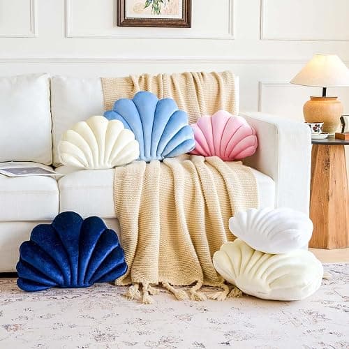 Lfsaaj White Seashell Throw Pillows, Shell Shaped Throw Pillows, 13 Inch Soft Velvet Home Decorative Pillow Plush Cushion for Bed Couch Living Sofa Room Decor Accent Throw Pillow thumbnail 4