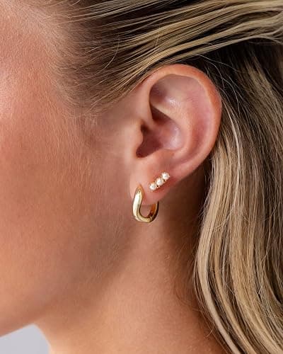 PAVOI 14K Gold Plated Dainty Flat Back Earrings for Women, Piercing Studs | Hypoallergenic Earrings with 925 Sterling Silver Posts, Helix Cartilage Screw Back Piercings with Cubic Zirconia thumbnail 2