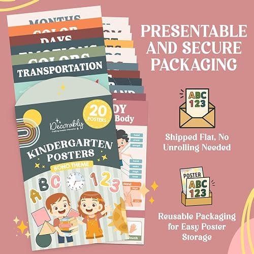 Decorably 20 Boho Learning Posters for Kids Ages 3-5, 11x17in Educational Matte-Laminated for Classrooms, Homeschool, School Hallways, Bulletin Boards thumbnail 11