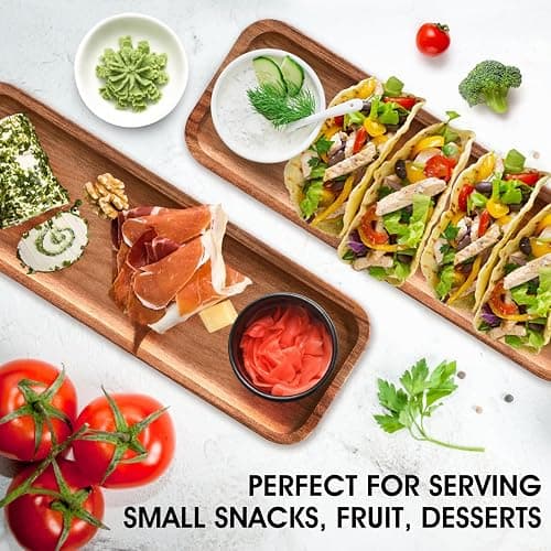 LorisArm 11.2"x 4" Small Wooden Serving Platters and Trays, Natural Acacia Wood Tray for Dessert,Appetizer, Cheese, Fruit, Cookie. thumbnail 4