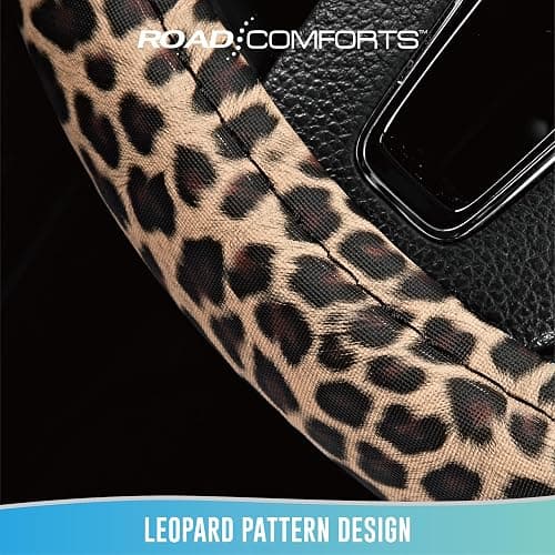 Road Comforts Leopard Steering Wheel Cover - Made with PVC Leather Cheetah Print - Anti-Slip, Universal Fit 14 1/2 inches to 15 inches - Black thumbnail 4