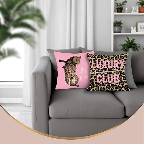 LUKIPOM Trendy Pink Leopard Pillow Covers 18x18 Set of 2, Leopard Cheetah Print Room Decor, Girly Bedroom Decor, Funky Preppy Y2K Aesthetic Cheetah Decorative Throw Pillow Covers thumbnail 4