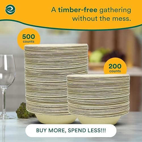 ECO SOUL Disposable Paper Bowls 24 oz, 100 Pack – Biodegradable Compostable Sugarcane Bagasse Bowls, Heavy Duty & Microwave Safe, Large Bowls for Serving Ramen, Curry, Rice, Salad – Natural Brown thumbnail 9