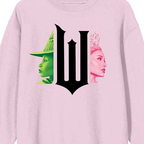 Bioworld Wicked Part 1 W Character Graphics Women's Cradle Pink Crew Neck Long Sleeve Sweatshirt thumbnail 2