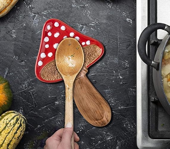 Spoon Rest Spoon Holder For Stove Top Cute Mushroom Spoon Rest For Kitchen Counter Ceramic Spatula Holder Utensil Rest thumbnail 6