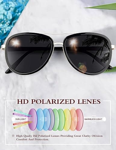 BIRCEN Polarized Sunglasses for Women UV - Protection Womens Retro Mirrored Shades with Acetate Frame BC2001 thumbnail 3