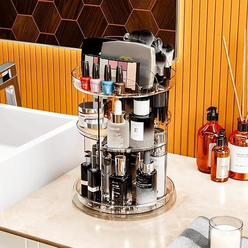 Yieach 360 Rotating Makeup Organizer for Vanity,Clear Spinning organizer and Make up organizers for Counter,Adjustable Lazy Susan Bathroom Organizer for Beauty Product and Skin Care Storage Carousel thumbnail 6