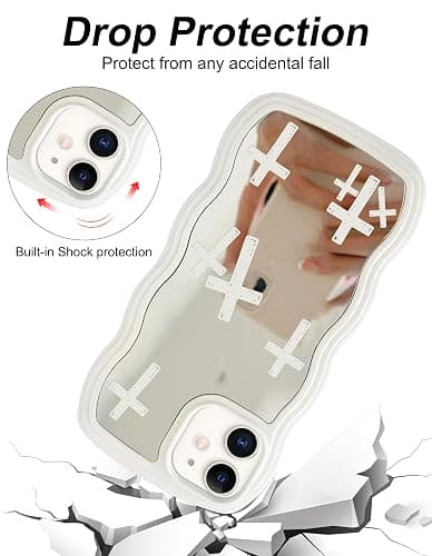 Jusy Compatible with iPhone 11 Case with Wavy Edge, Cute White Cross Pattern Mirror Curly Phone Cases, Shockproof Hard PC & Soft TPU Bumper Protection Cover for Women Girls-Cross Pattern thumbnail 4