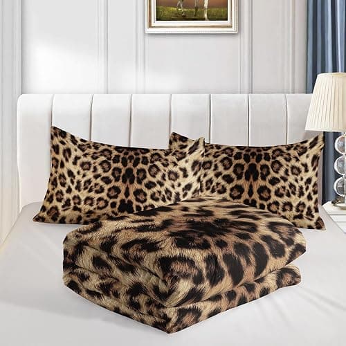 QOOMO 3Pcs Leopard Print Comforter Set Full,Cheetah Bedding Set for Teens Boys Girls,Brown Leopard Printed Comforter with 2 Pillowcases,Down Alternative,Soft and Lightweight thumbnail 4