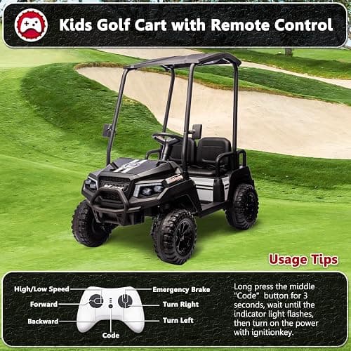 karbost 24V 7AH Ride on Car with Parent Remote Control, 4 Seater Kids Ride on Golf Cart with Plastic Roof, 4WD Ride on Toys with EVA Tires, Gas Pedal, Music Player, Horn (Black) thumbnail 4