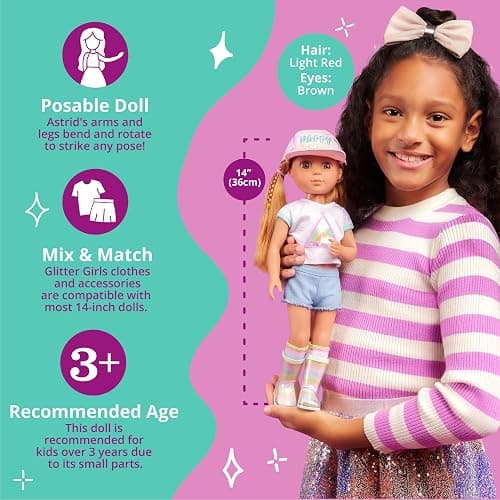 Glitter Girls – 14-Inch Fashion Doll – Light Red Hair & Hazel Eyes – Camping Outfit, Matching Cap, and Glitter Boots – 3+ Years– Astrid thumbnail 4