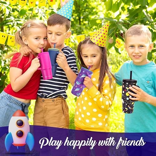 Luxgola Kids 24 oz Tumbler with Handle, Leak-Proof Screw-On Lid with Removable Silicone Straw, Spill Proof, Reusable Stainless Steel Insulated Water Bottle, Gift for Boys Girls Adults, Rose Red thumbnail 7