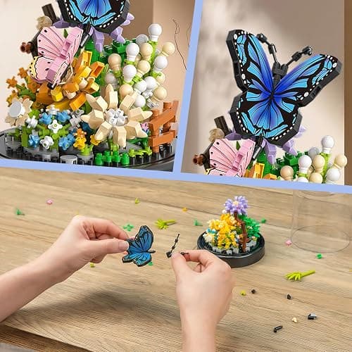 QLT QIAOLETONG Flower Bouquet Building Kit for Adults, 530 PCS Animals Flowers Botanical Collection Mini Building Blocks Set, Valentine's Day for Her Mom Women Wife Girlfriend (Butterfly) thumbnail 4