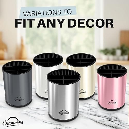CHAMARKS 3-in-1 Kitchen Utensil Holder for countertop with Knife Block and Silverware Caddy. (Pink) thumbnail 9
