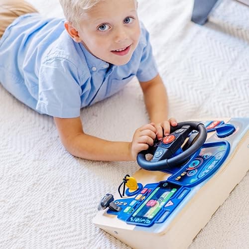 Melissa & Doug Vroom & Zoom, Interactive Wooden Dashboard, Racing Car Steering Wheel Toy, Lights & Sounds, Preschool Learning Toys for Girls & Boys 3+ - FSC Certified thumbnail 9