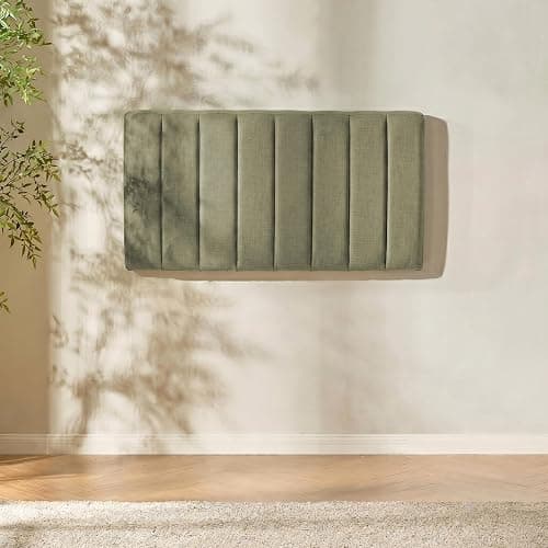 Hearth & Harbor Upholstered Twin Headboard - Easy Assemble Channel Stitched Headboard Twin Size - Wall Mounted Headboards with 3D Soundproof Wall Panels Peel & Stick Floating Headboards, Olive Green thumbnail 7
