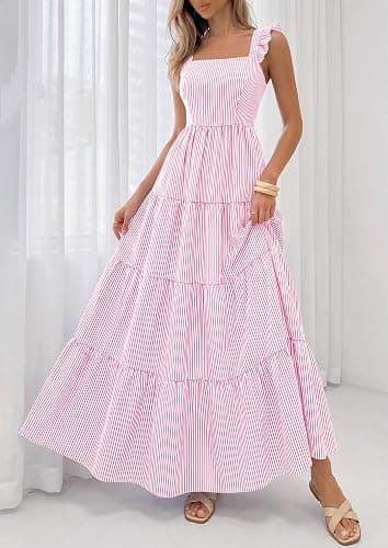 PRETTYGARDEN Womens 2026 Summer Casual Maxi Dresses Striped Square Neck Sleeveless Boho Flowy Sundress Beach Vacation Clothes thumbnail 6