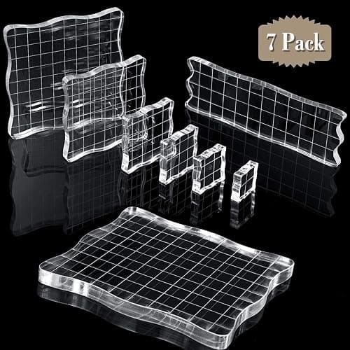 Mudder 7 Pcs Acrylic Stamp Blocks Set Clear with Grid Lines,Lace Edge | Clear Stamping Blocks Tools for Kids, Scrapbooking Craft Making, Decorative DIY, Essential Stamping Tool - Image 1