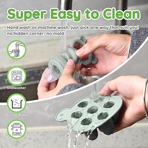 LittlesJoy Silicone Baby Fruit Feeder/Food Feeder Pacifier/Breastmilk Popsicle Molds for purees Baby teething relief teether for Baby Teething & Infant Self Feeding BPA Free - (Sage) - Sage thumbnail 4