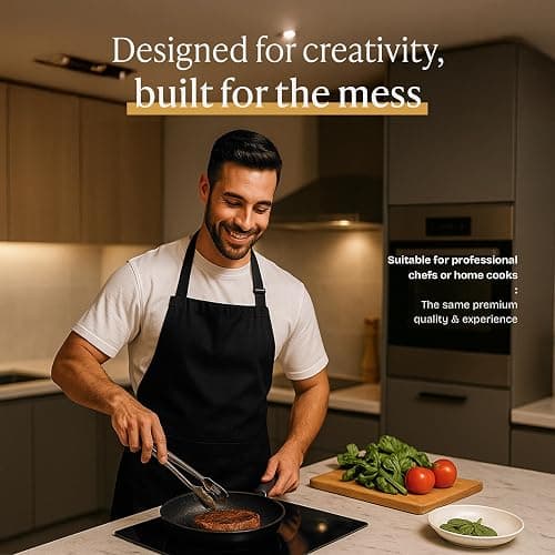 Black Chef Apron with Pockets for Men & Women | 33" x 27", Water-Resistant thumbnail 2