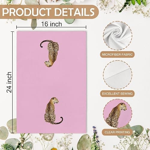 XNXLDYLH Trendy Leopard Cheetah Print Poker Lucky 8 Ball Bathroom Home Decor, Preppy Pink Leopard Decor Dish Hand Tea Towels for Bathroom Sets of 4, Cheetah Kitchen Towels and Dishcloths, 16x24 Inch thumbnail 3