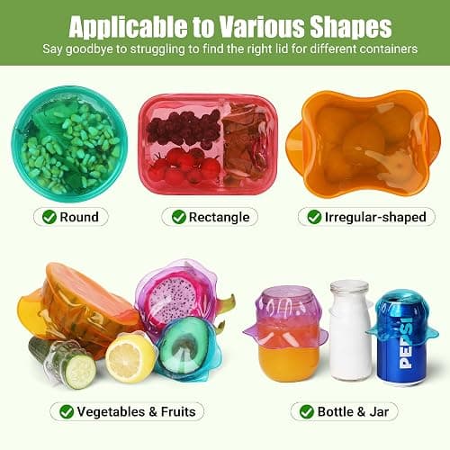 Silicone Stretch Lids for Food Storage in Fridge, Reusable Elastic Bowl Covers for Cup, Cans, Jars, Round & Rectangle Container, Food Grade Silicone Microwave Food Cover, Heat-Resistant, 6PCS - 6 Pcs Colorful thumbnail 2